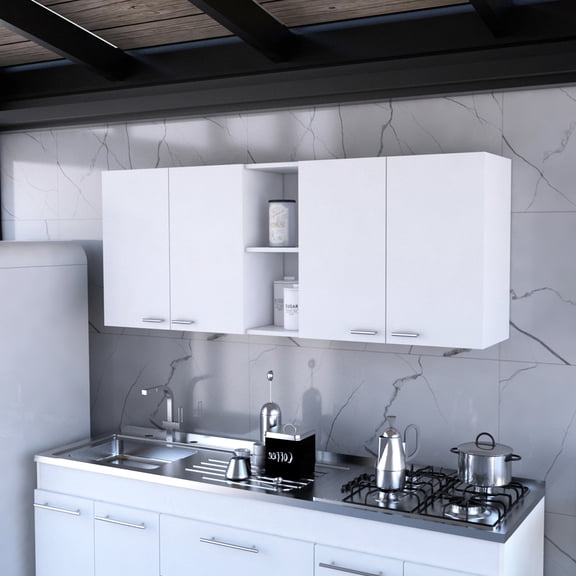 Modern Style Melamine Filler - Four Doors with Metal Handles - Kitchen Decor - Provide Ample Storage Space