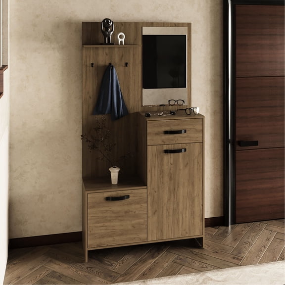 Modern Style - Mirrored Hall Tree with Wall Anchor - Primary Living Area - Safe and Tidy Storage