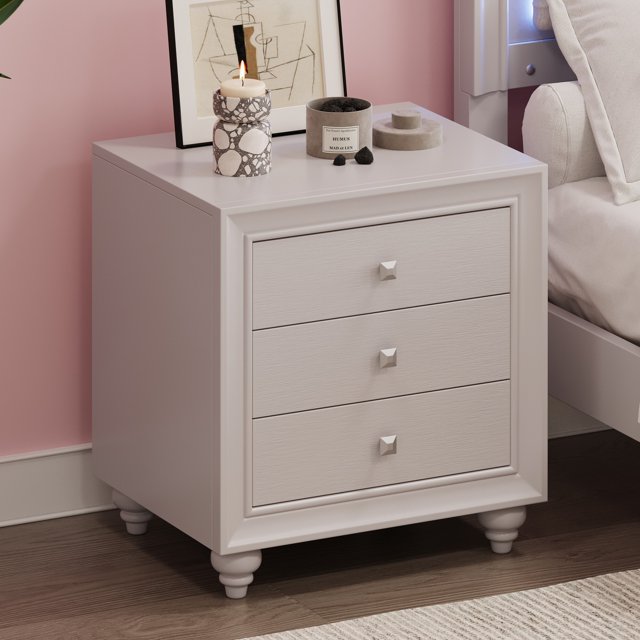 Modern Style Nightstand with 3 Drawers, Bed Side Table, End Table for