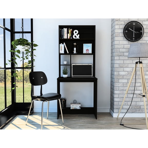 Modern - Style Pine Desk | Office Use with Handy Small Shelves | Keep Accessories Nearby for Work