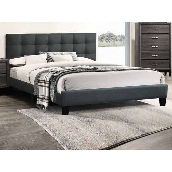 Modern Style Queen Bed with Tufted Headboard | Bedroom Furniture, Wood Construction