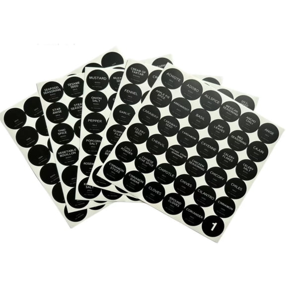 Modern Style Round Black Spice Labels Stickers, Preprinted Waterproof Oil Resistant Kitchen Pantry Labels for Home Improvement, Pantry Stickers (No Jars) 1 Set