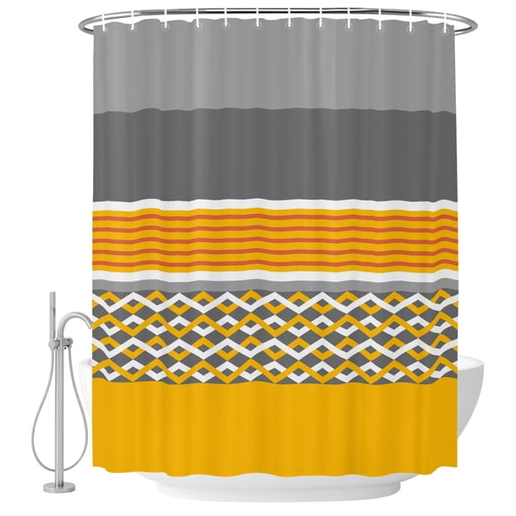 Modern Style Shower Curtain for Bathroom, Yellow White Diamond Red Stripes Black Gray Rectangle Waterproof Machine Washable Shower Curtain Set with Hooks, Bath Decoration for Bathtub Stall 72"x78"