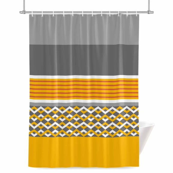 Modern Style Shower Curtain, Yellow White Diamond Red Stripes Black Gray Rectangle Waterproof Shower Curtain Set with 12 Hooks Lightweight Bath Curtains Fabric Bathroom Decor 72x84 Inches
