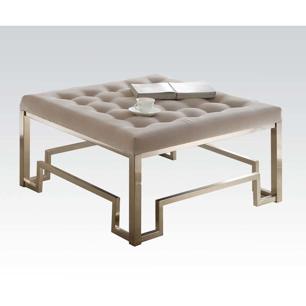 Damien 36" Red Tufted Cocktail Ottoman with Champagne Metal Base