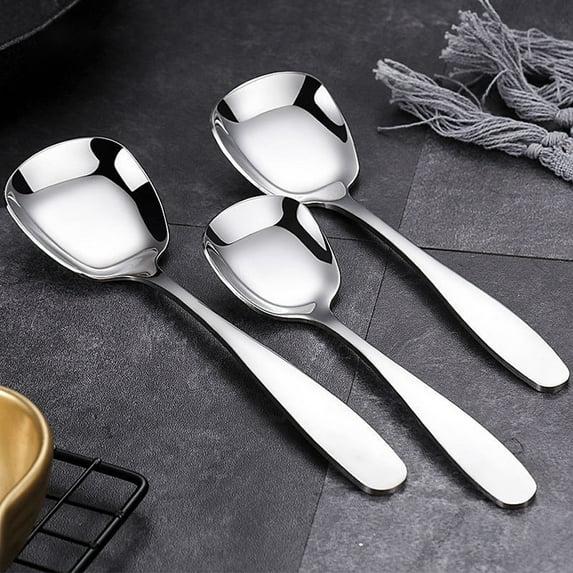 Modern Style Square Spoons - Stainless Steel Soup & Dessert Spoons Set of 1, Square Design Dining Spoons with Mirror Finish, Silver