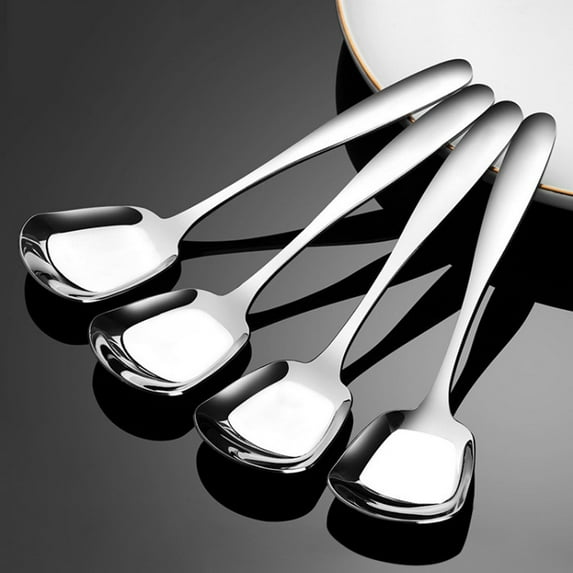 Modern Style Square Spoons - Stainless Steel Soup & Dessert Spoons Set of 1, Square Design Dining Spoons with Mirror Finish, Silver