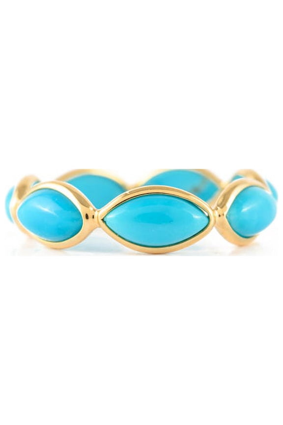 Modern Style Stackable Turquoise Eternity Band Ring in 18k Yellow Gold- Solid Gold Stackable Band