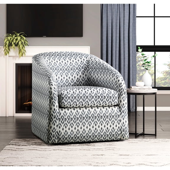 Modern Style Swivel Chair | Suitable for Living & Working Spaces | Tribal Pattern Textured Fabric | Sturdy Frame and High - Capacity Seating