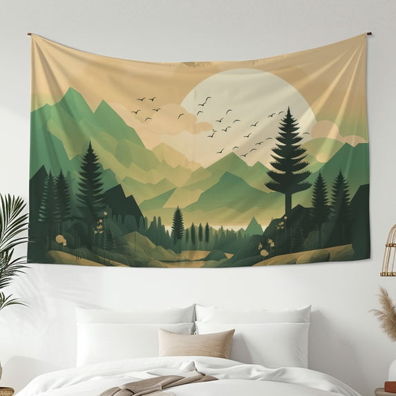 Modern Style Tapestry, Green Plant Forest Landscape Tapestry, Bedroom Living Room Dormitory Decoration, Home Decoration