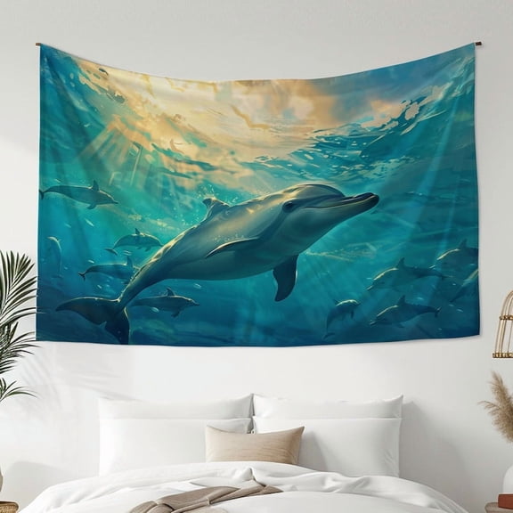Modern Style Tapestry, Ocean Whale Print Tapestry, Bedroom Living Room Dormitory Decoration, Home Decoration