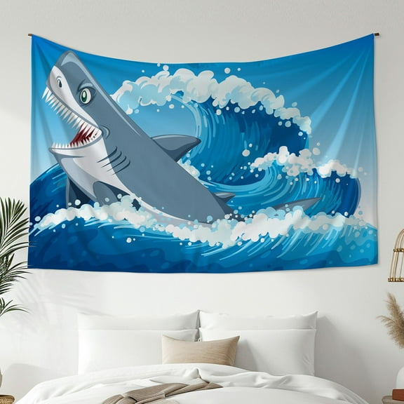 Modern Style Tapestry, Surfing Shark Print Tapestry, Bedroom Living Room Dormitory Decoration, Home Decoration