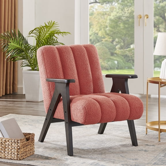 Modern Style Teddy Sherpa Accent Chair with Espresso Wood / Chic Addition to Home Decor
