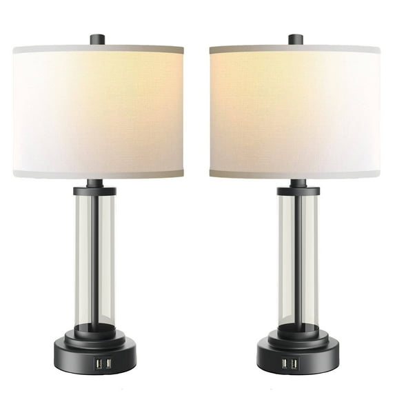 Modern Style Touch Control Table Lamps Set of 2 with 2 USB Charging Ports, For Living Room Bedroom Home Office,LED Bulb Include,22 * 11.8 * 11.8 Inch