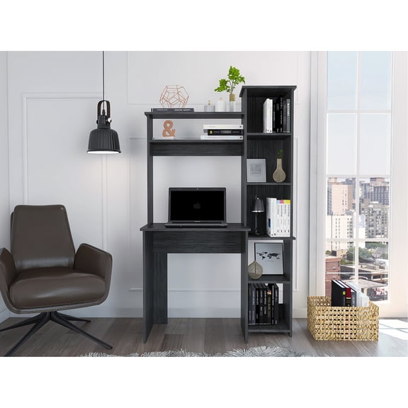 Modern Style - Two Shelves and Five Cubbies Storage - Office Setting - Organizes Books and Files