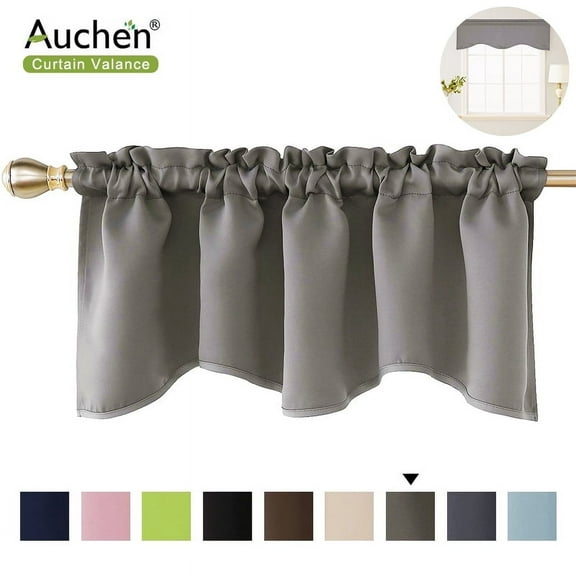 Modern Style Valance Curtains, AUCHEN Ultra Elegant Solid Color Short Curtain Valance, Pocket Valances for Windows - Bathroom, Living Room and Kitchens - 52" x 18",2 PCS