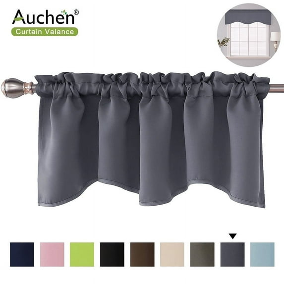 Modern Style Valance Curtains, AUCHEN Ultra Elegant Solid Color Short Curtain Valance, Pocket Valances for Windows - Bathroom, Living Room and Kitchens - 52" x 18",2 PCS