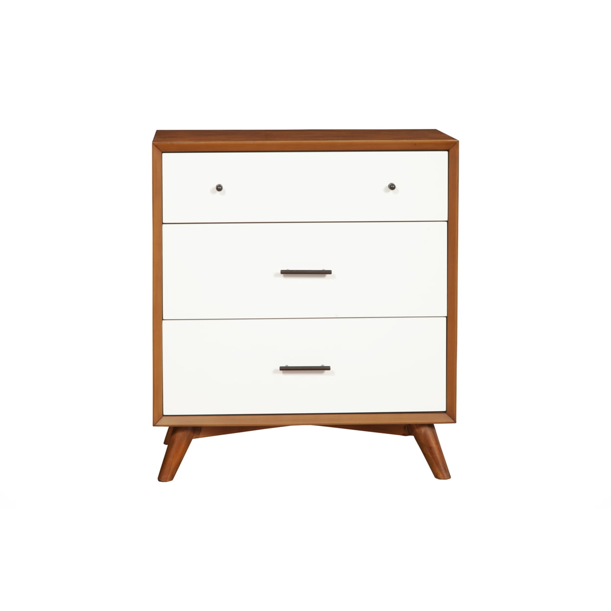 Mid-Century Modern Brown and White 32'' Solid Wood Chest with 3 Drawers