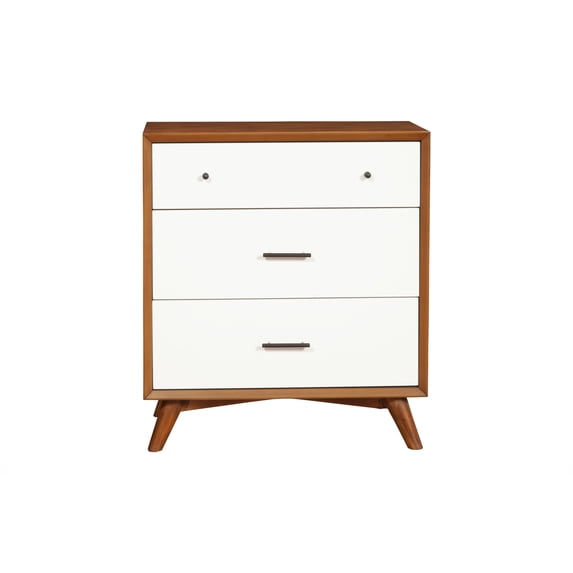 Modern Style Wooden Chest With Three Drawers and Flared Legs Brown and White- Saltoro Sherpi