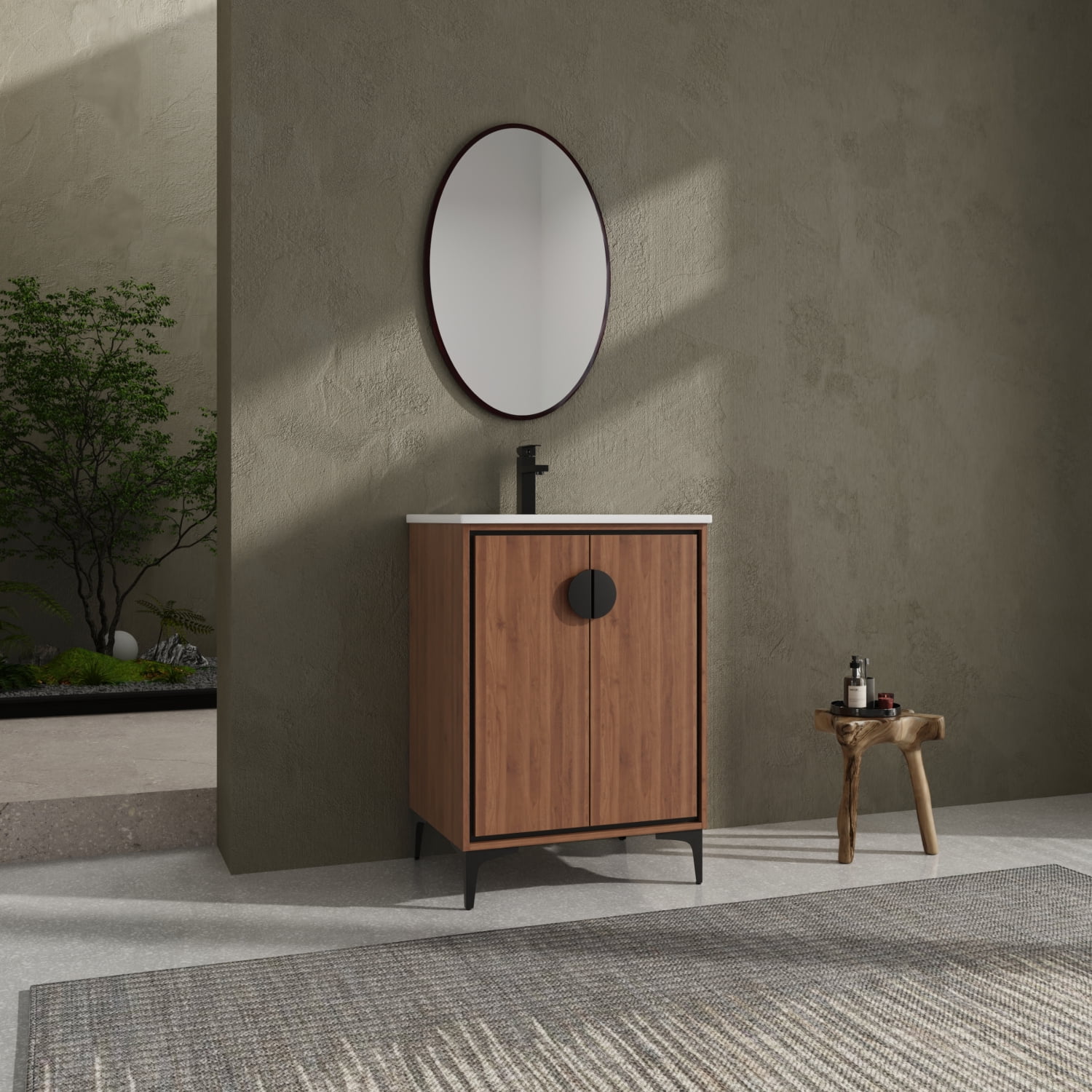 24 Bathroom Vanity with Top Sink  Modern Bathroom Storage Cabinet with 2 Soft Closing Doors  Single Sink Bathroom Vanity
