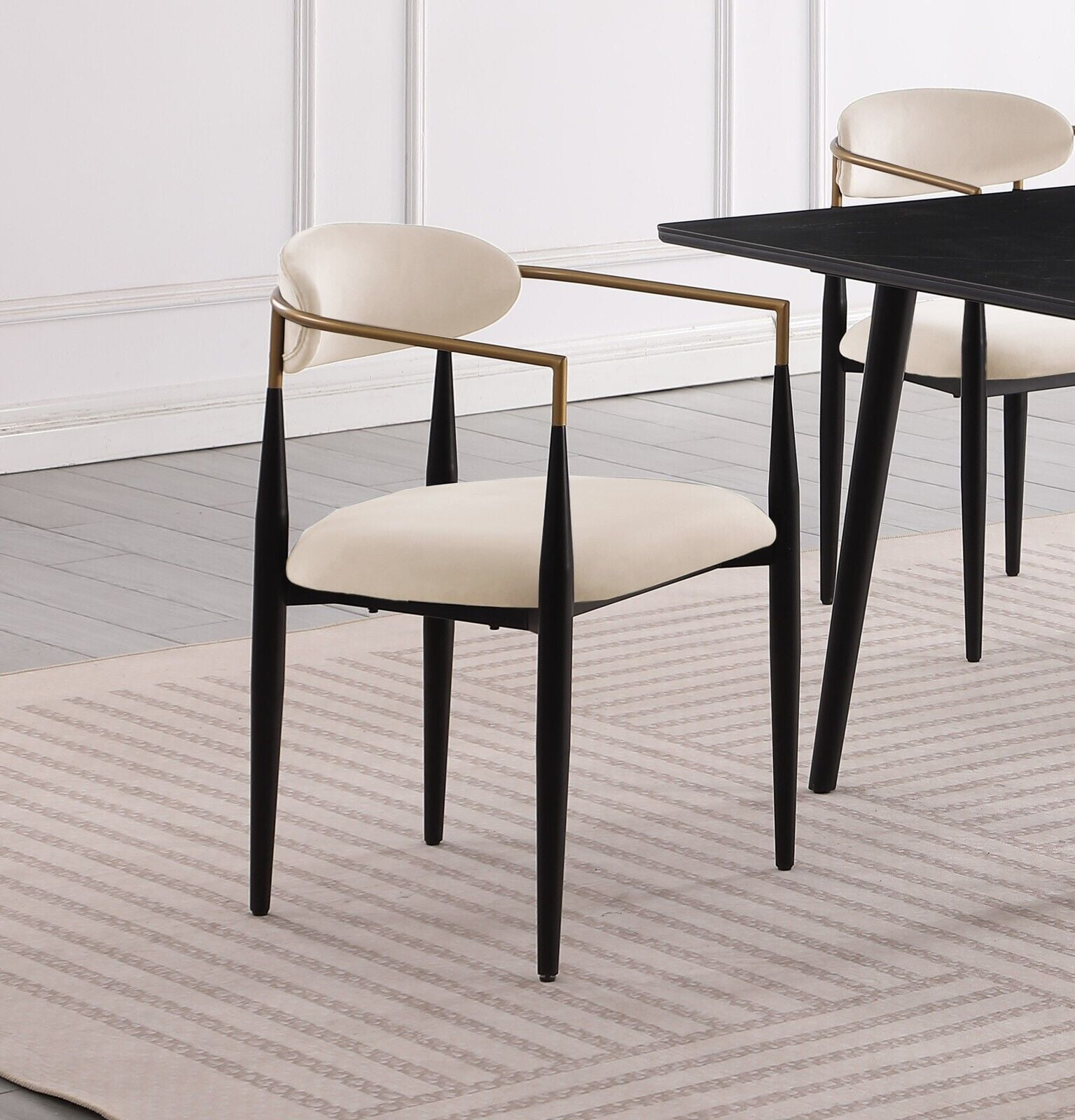 Modern Dining Chairs Set of Six, Taupe Fabric Upholstered, Black-Gold ...