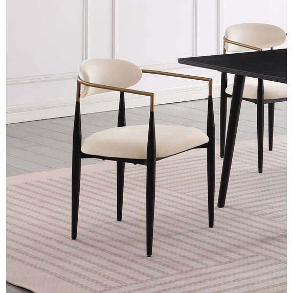 Modern Stylish Dining Chairs Set of 6 Taupe Fabric Upholstered Seat Backrest Black Frame Luxury Dining Furniture