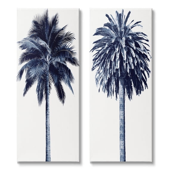 Modern Summer Palms Detailed Nature Botanical & Floral Graphic Art Gallery Wrapped Canvas Print Wall Art, Set of 2