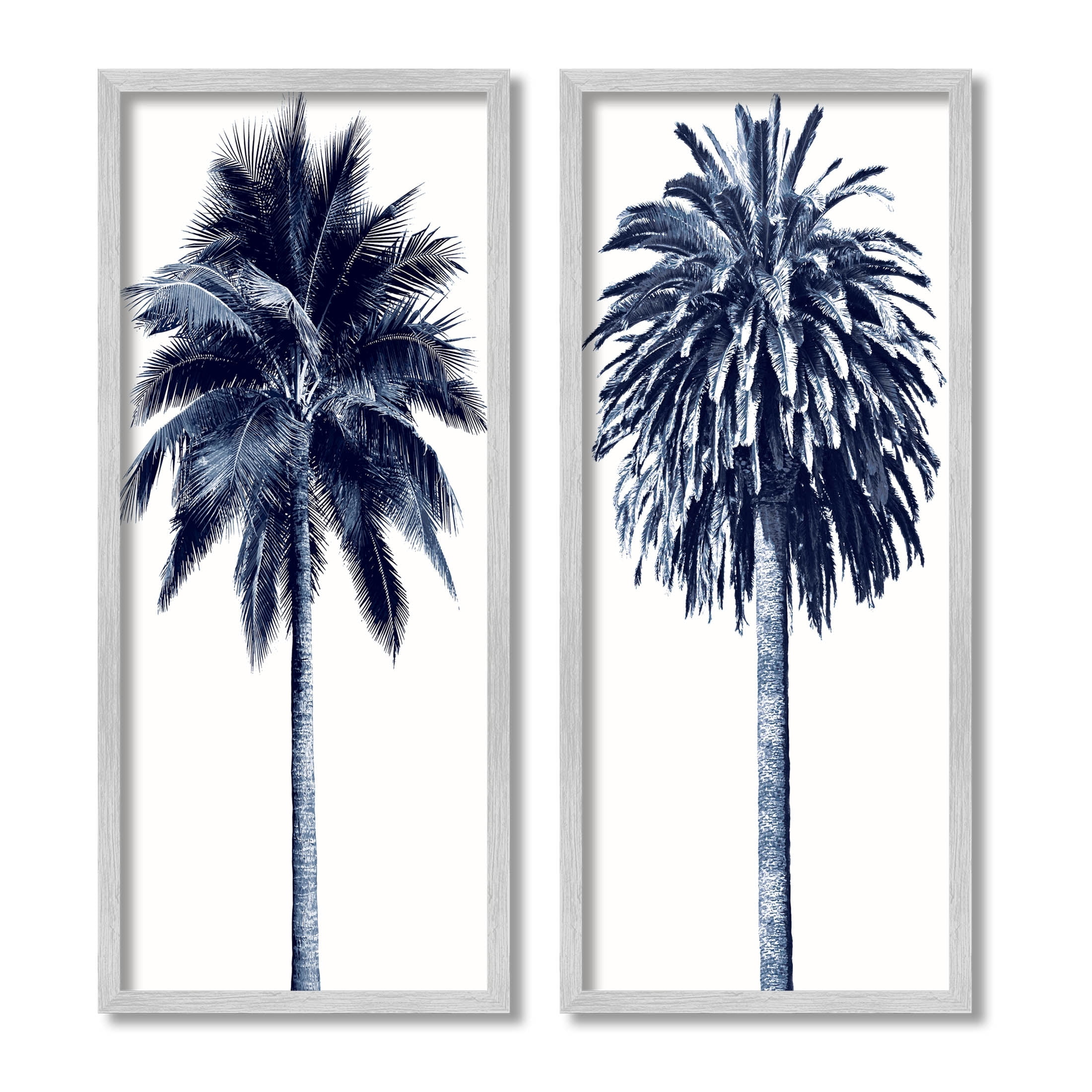 Modern Summer Palms Detailed Nature Botanical & Floral Graphic Art Gray Framed Art Print Wall Art, Set of 2