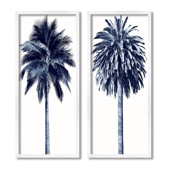 Modern Summer Palms Detailed Nature Botanical & Floral Graphic Art White Framed Art Print Wall Art, Set of 2