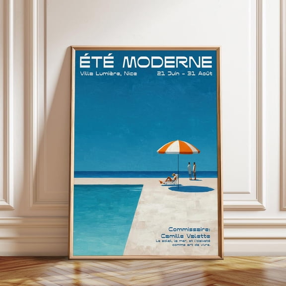 Modern Summer Poolside Bold French Typography Artwork, Unframed Canvas