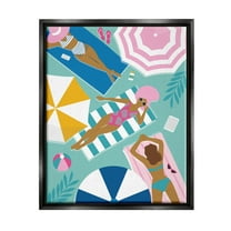 Modern Summer Sunbathing Girls Coastal Graphic Art Jet Black Framed Art Print Wall Art