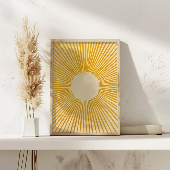 Modern Sunburst Wall Art: Boho Minimalist Sunshine Poster, Abstract Mid-Century Decor Print Decor For Living Room Bedroom, 16x24 UNFRAMED