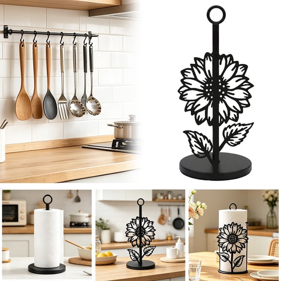 Modern Sunflower Design Tissue Holder, Decorative Metal Tissue Stand, Multifunctional Kitchen & Dining Storage Accessory, Desktop Tissue Organizer for Home, Office, Nightstand, Black Color