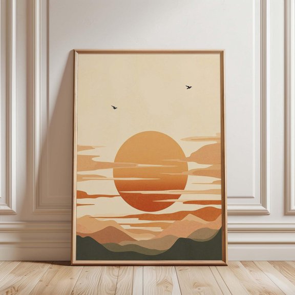 Modern Sunset Mid Century Desert Landscape Wall Art Home Decor