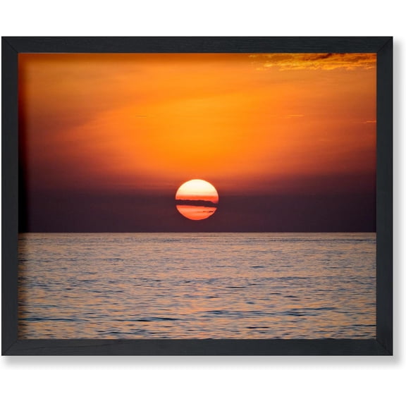 Modern Sunset Poster - Realism Print - Gift for Artist, Housewarming - Sun, Glittering Water, Orange, Sea, Calm - Wall Decor for Living Room Bedroom Unframed Wall Art