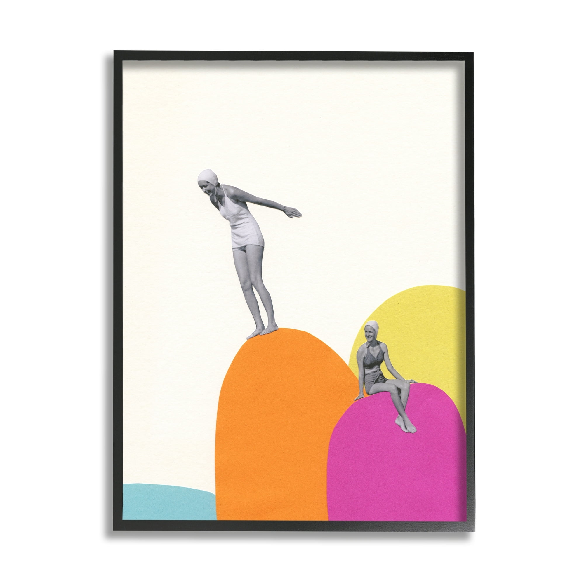 Modern Swimmers Diving Glacier Scenery Collage Abstract Graphic Art Framed Art Print Wall Art