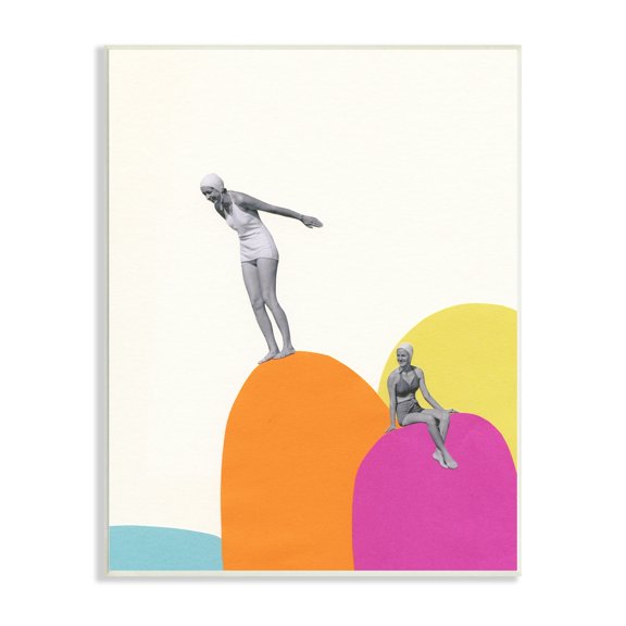 Modern Swimmers Diving Glacier Scenery Collage Abstract Graphic Art Unframed Art Print Wall Art