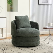 Modern Swivel Accent Chair, 360° Rotating Barrel Club Chair with Pillow, Chenille Upholstered Armchair for Living Room, Bedroom, Lounge, Green