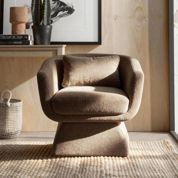 Modern Swivel Accent Chair with Armrest and Backrest, 360° Swivel Barrel Lounge Chair with Curved Back & Soft Cushioned Seat (Otter)