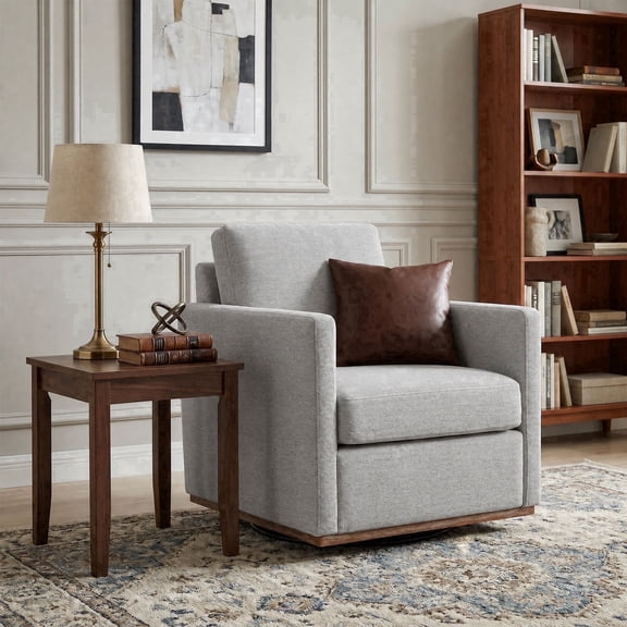 ME'ON Modern Swivel Accent Chair with Solid Wooden Base , Contemporary Armchair for Living Room & Bedroom, Gray