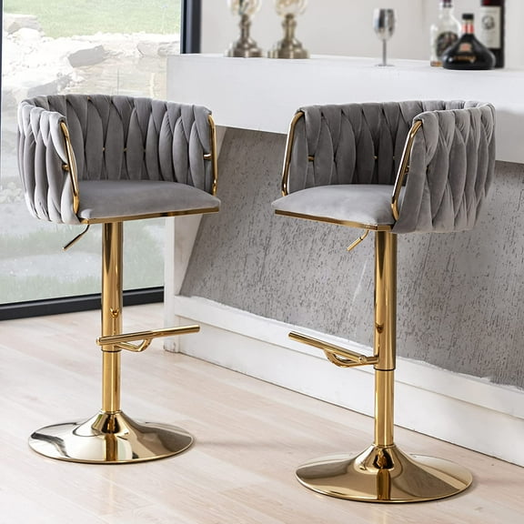Modern Swivel Bar Stool with Adjustable Height, Linen Upholstered Seat and Chrome Base for Kitchen Island