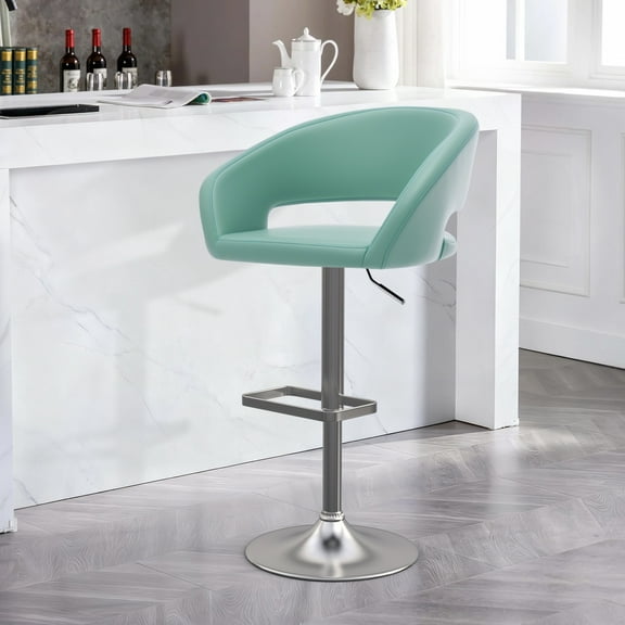 Modern Swivel Bar Stools, Adjustable PU Leather Counter Bar Chairs with Footrest for Kitchen Island Dining Room