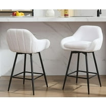 Modern Swivel Bar Stools Set of 2, 26" Counter Height Bar Stools for Kitchen Island, Upholstered Sherpa Fabric Barstools Island Chairs with Backs and Metal Legs, White
