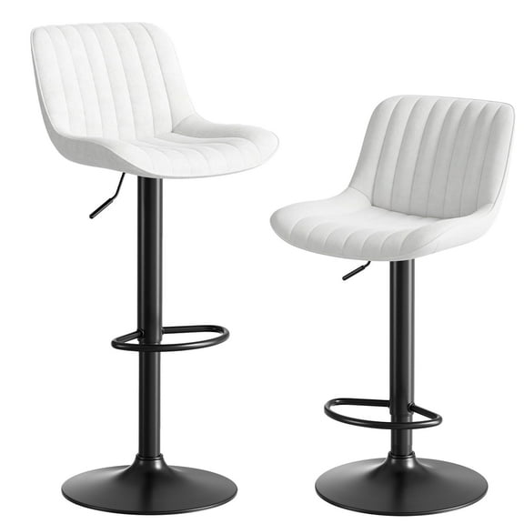 Modern Swivel Bar Stools Set of 2, Counter Height Barstools with Adjustable Height Bar Chair with Back and Footrest for Kitchen, Dining Room, White