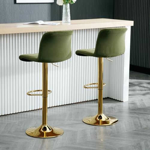 Modern Swivel Bar Stools Set of 2, Counter Height Barstools with Golden