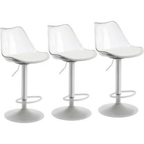 Modern Swivel Bar Stools Set of 3, Faux Leather Upholstered Counter Height Stools with Clear Acrylic Backrest, Adjustable Bar Stools for Kitchen Island (White-3, Set of 3)