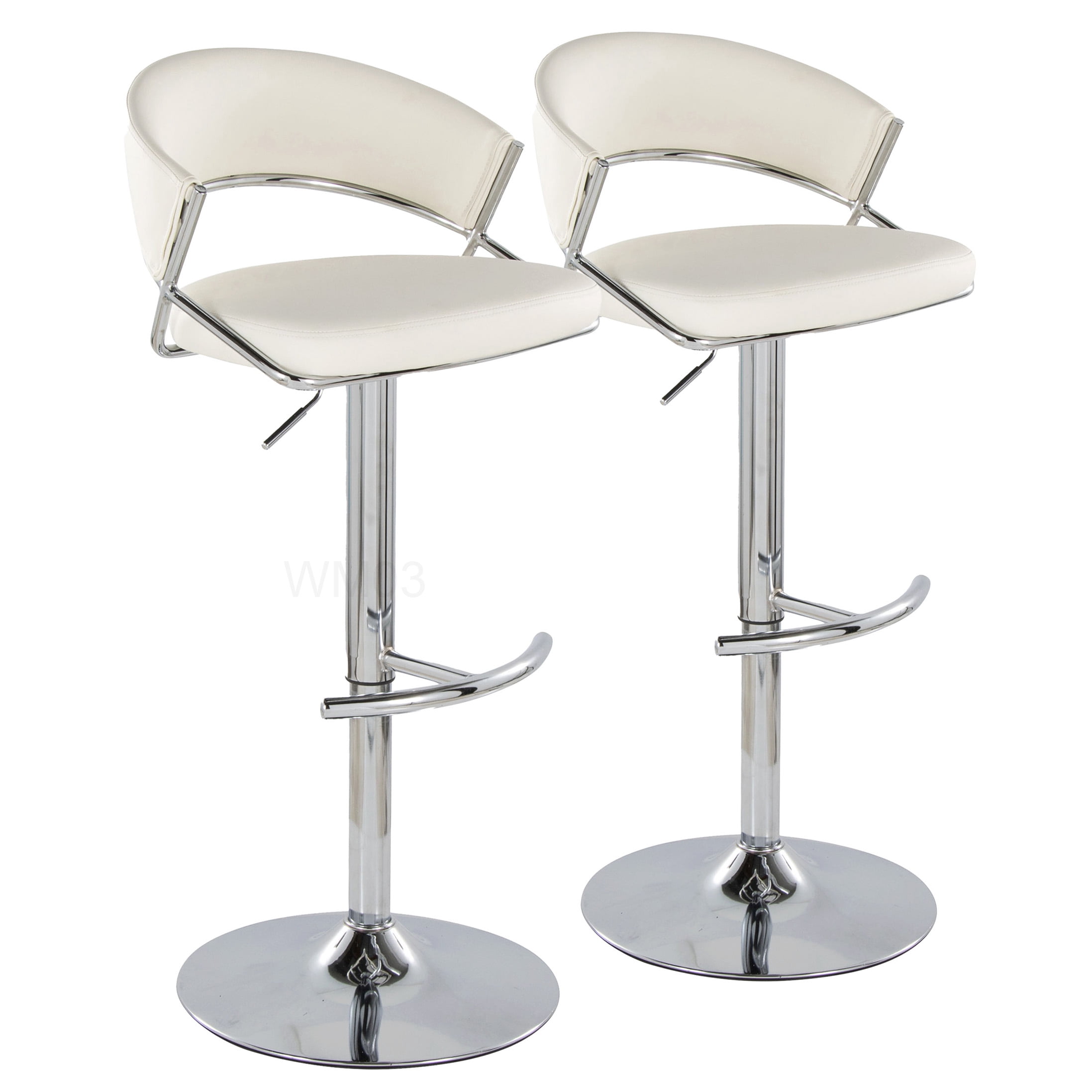 Modern Swivel Bar Stools Set of 2, White PU Leather Adjustable Height Chair with Chrome Footrest