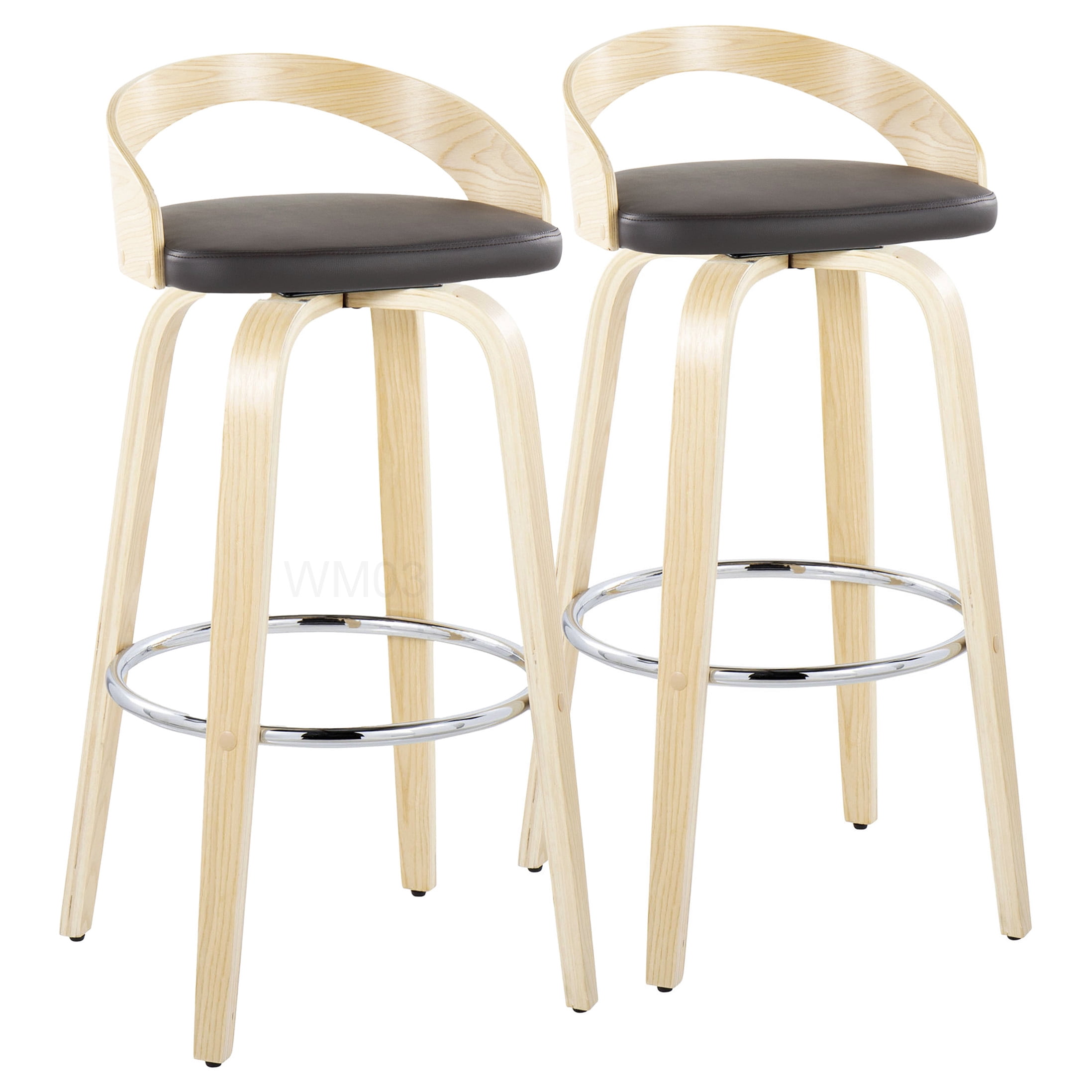 Modern Swivel Bar Stools Set of 2 with faux Leather Seat and Wood Legs, 30 Inch Height