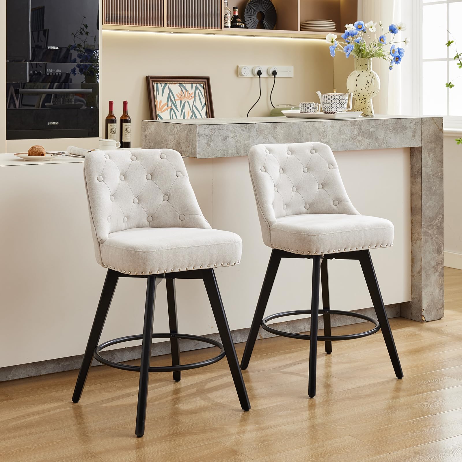 16 Stools Modern Swivel Bar Stools, Upholstered Counter Height Bar Stool with ...