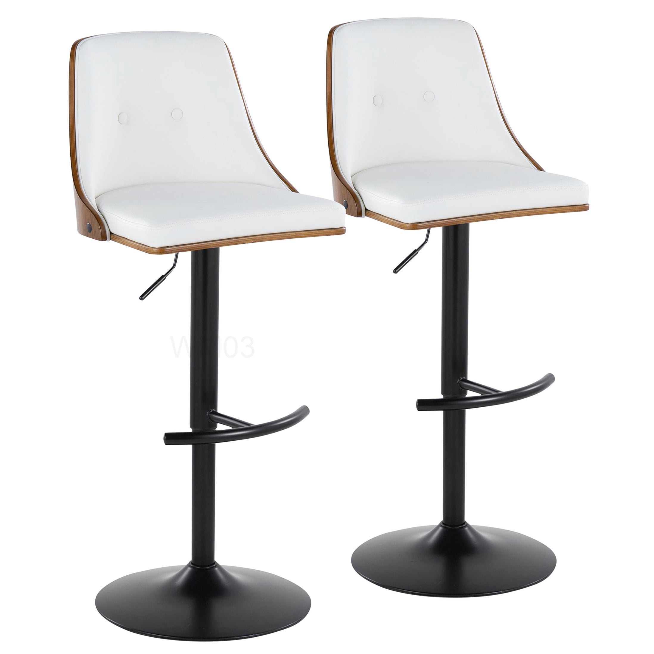 Modern Swivel Bar Stools with Back Set of 2, Adjustable Height, White PU Leather Seat and Footrest